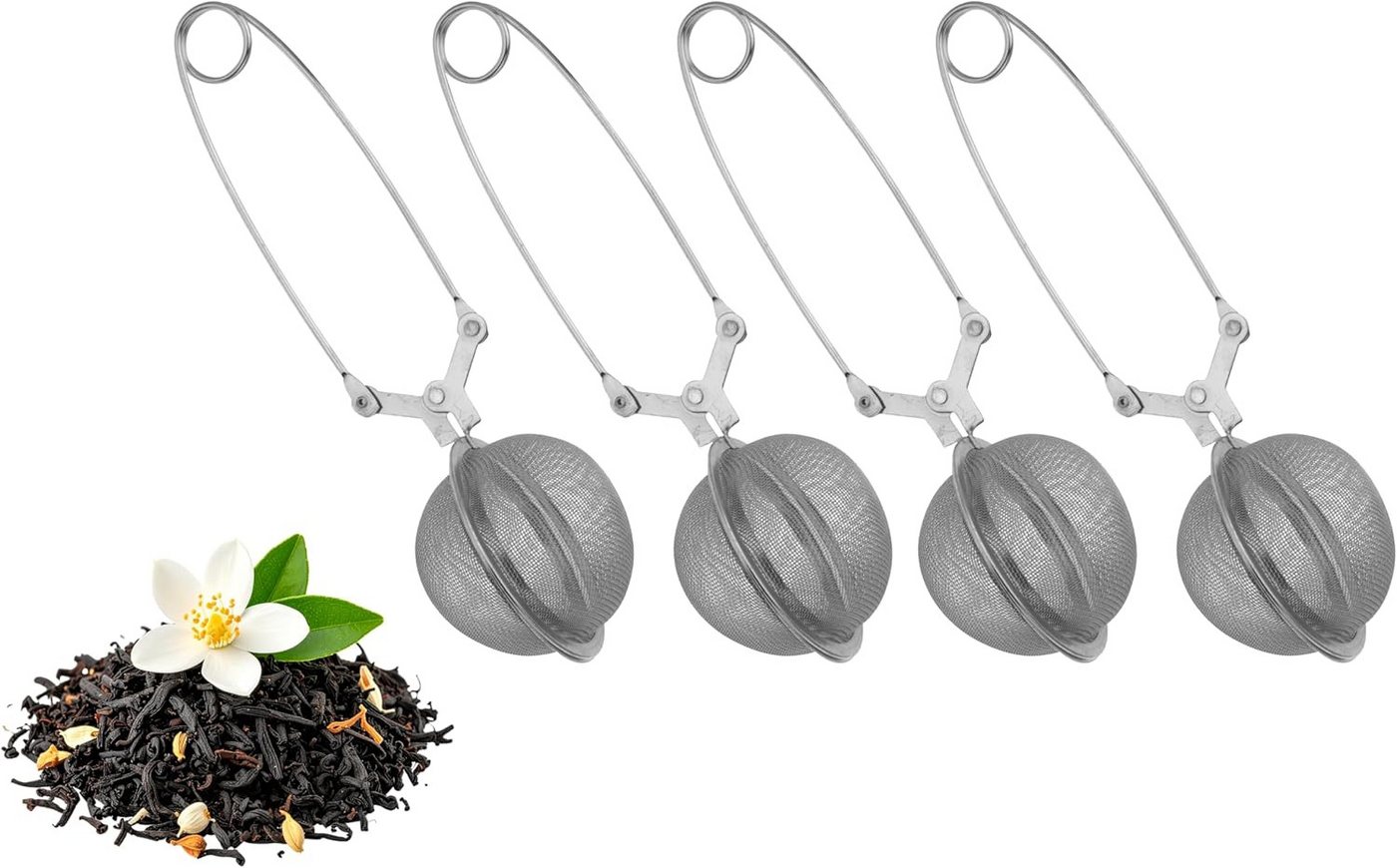 mucHome Teesieb Teesieb 4x Teezangen aus rostfreiem Edelstahl, Teekugel Ø 5cm, (4-St) von mucHome