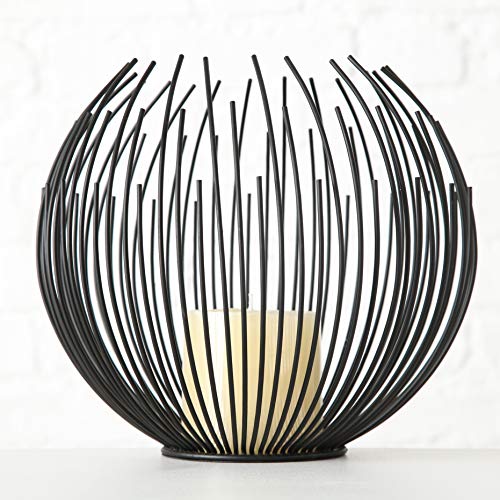 mucHome Windlicht Globe mit Stumpenkerze H21cm Eisen Schwarz runder Kerzenständer Kerzenhalter von mucHome