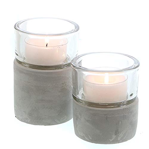 mucHome Windlicht Teelichtglas Betonsockel Grau Mit Klarem Glasaufsatz Höhe 9cm Teelichthalter Deko von mucHome
