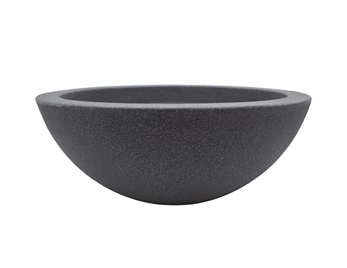 mucHome XXL Pflanzschale Anthrazit Ø 52cm Höhe ca. 20 cm - Pflanzkübel Pflanztopf - Brunnenschale für Miniteich - Kunststoff mit Stein-Optik - Abfluss möglich - Blumentopf Grabschale von mucHome
