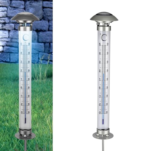mucHome XXL Thermometer mit Solar Beleuchtung - Außenthermometer mit Erdspieß 112 cm - kaltweißen LED mit Dämmerungssensor - Outdoor Thermometer für Garten Terasse Balkon Gartenthermometer mucHome XXL Thermometer mit Solar Beleuchtung - Außenthermometer mit Erdspieß 112 cm - kaltweißen LED mit Dämmerungssensor - Outdoor Thermometer für Garten Terasse Balkon Gartenthermometer von mucHome