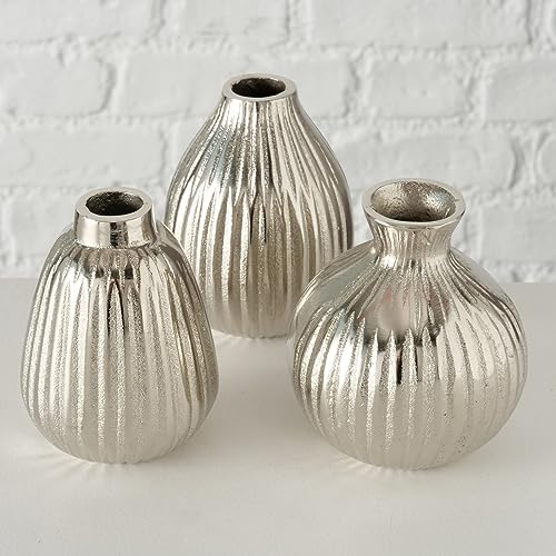 mucplants 3er Set Vasen Silber aus Aluminium 12cm Moderne Dekovasen Blumenvasen Tischvasen für Trockenblumen von mucHome