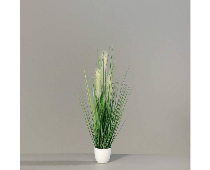 Kunstgras Palmengras-Busch im weißen Topf, 80 cm, Kunstgras Grasarrangement, mucPlants, Höhe 80 cm von mucPlants
