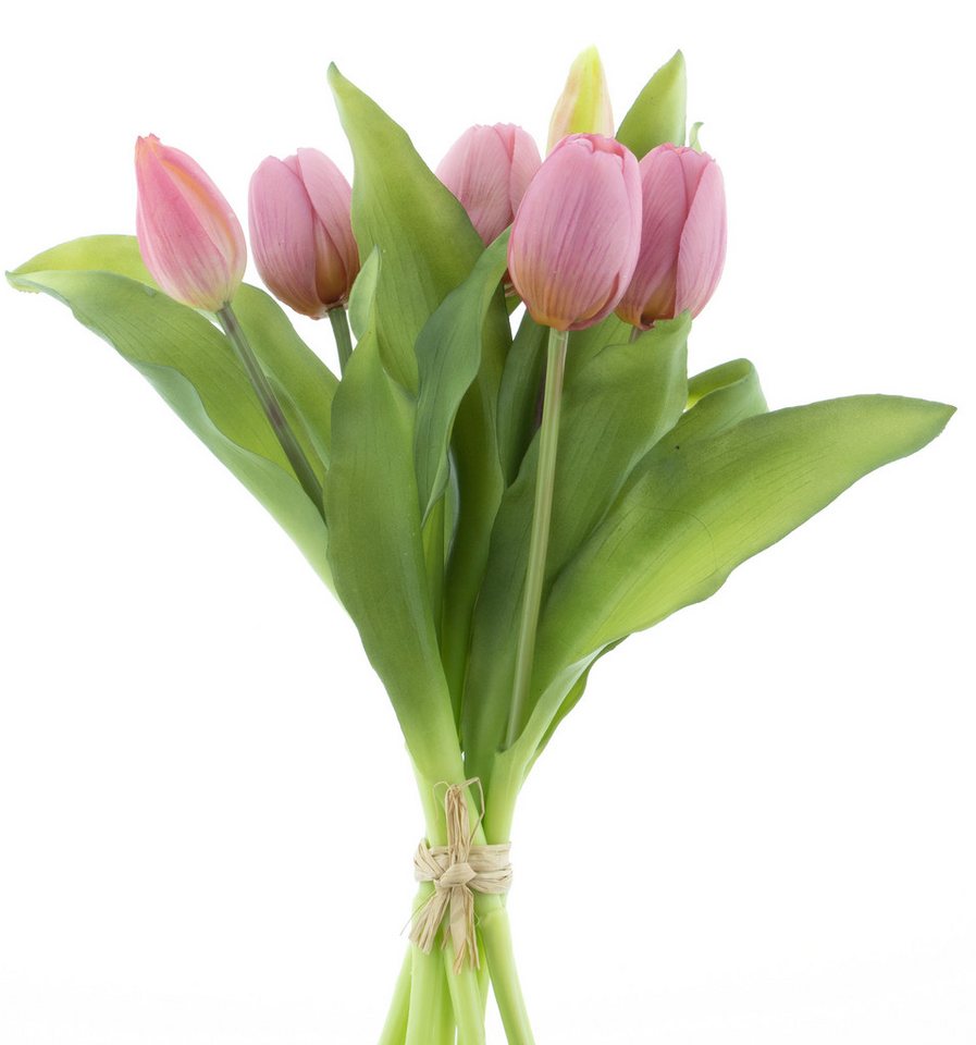 Kunsttulpe mit 4 Tulpen und 3 Tulpenknospen ca. 32cm künstliche Tulpen Tulpenbündel, mucPlants, real Touch von mucPlants
