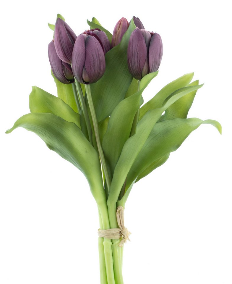 Kunsttulpe mit 4 Tulpen und 3 Tulpenknospen ca. 32cm künstliche Tulpen Tulpenbündel, mucPlants, real Touch von mucPlants