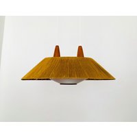 Large Mid-Century Modern Raffia Bast & Teak Pendant Lamp From Temde | 1960S von mucdesign
