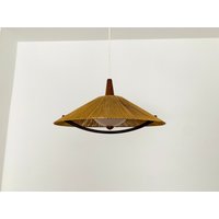 Mid-Century Modern Sisal & Teak Pendant Lamp By Temde | 1960S von mucdesign