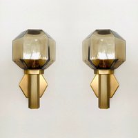 Set Of 2 Golden Mid-Century Modern Smoked Glass Wall Lamps From Hillebrand | 1960S von mucdesign
