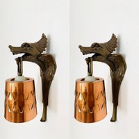 Set Of 2 Sculptural Bronze Cast Dragon Sconce | 1930S von mucdesign