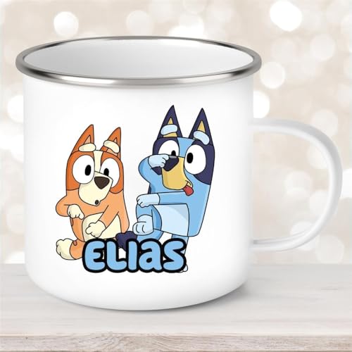 Tasse Bluey #3 Wunschname Emaille Kinderbecher personalisiert von muckki.de