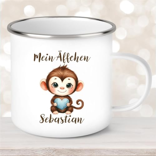 Tasse Liebe - Äffchen Valentinstag Wunschnamen Emaille oder Keramik personalisiert MaterialType1 Emaille von muckki.de