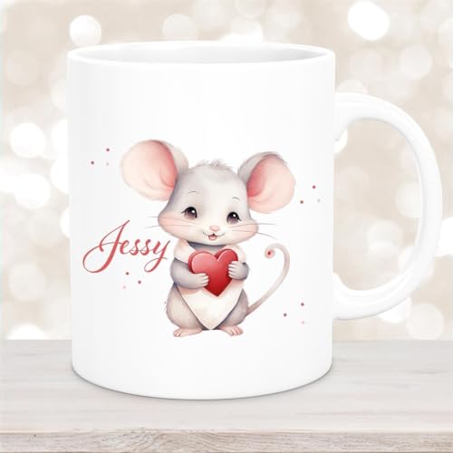 Tasse Liebe - Maus Valentinstag Wunschnamen Emaille oder Keramik personalisiert MaterialType1 Keramik von muckki.de