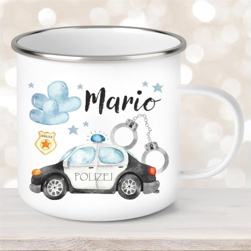 Tasse Polizei #1 Wunschname Emaille Kinderbecher personalisiert von muckki.de