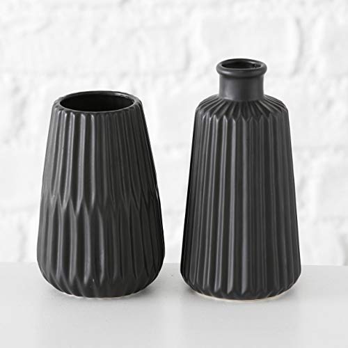 mucplants 2er Set Vase aus Porzellan 15cm und 17cm matt Blumenvase Dekovase (Schwarz) von mucplants