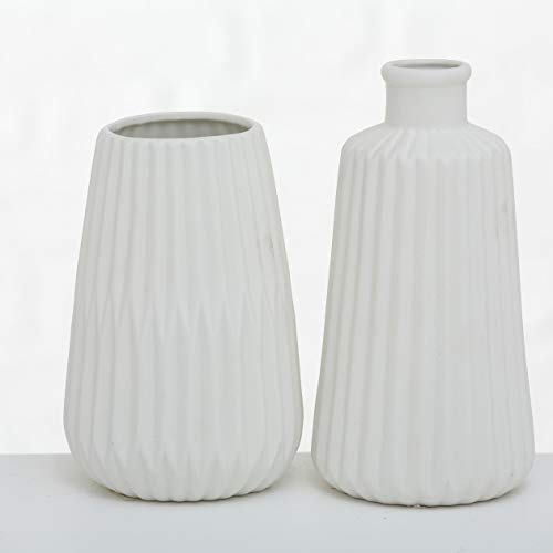 mucplants 2er Set Vase aus Porzellan 15cm und 17cm weiß matt Blumenvase Dekovase (Weiß) von mucplants