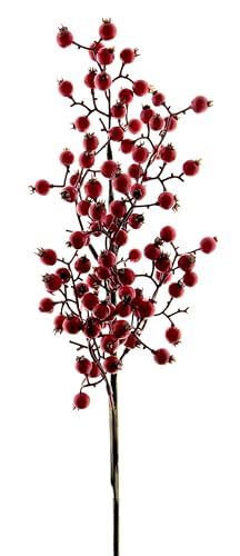 mucplants Künstlicher Hagebutten Zweig Rot ca. 45 cm Stecker Rosehip Beerenast AST Beerenzweig Kunstpflanze Zweig von mucplants