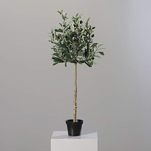 mucplants Künstlicher Olivenbaum mit ca. 13 schwarzen Oliven im schwarzen Topf Höhe 82cm Topfpflanze Kunstpflanzen Kunstbaum Olive von mucplants