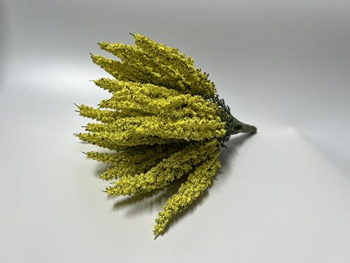 mucplants Kunstblume Erika Calluna Gelb auf Steckstab, künstliches Heidekraut, 28 cm, 24 Blütenstiele, Herbstblume von mucplants
