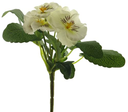 mucplants Primelbusch 21cm Stecker künstliche Primeln Primeln Primula Schlüsselblumen Kunstpflanzen Kunstblumen (Creme) von mucplants