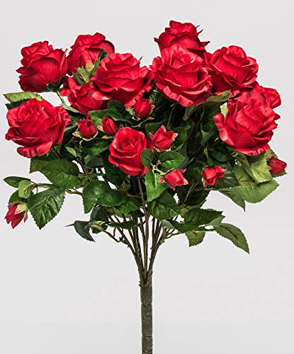 mucplants Rosenbusch/Rosenbuschstecker 59cm Rot Rosen Kunstblumen Seidenblumen künstlicher Strauß Blumenstrauß Dekoblumen von mucplants