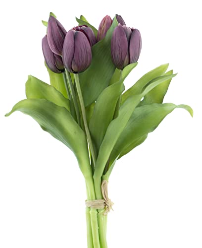 mucplants künstliche Tulpen Tulpenbündel mit 4 Tulpen und 3 Tulpenknospen real Touch (Aubergine) von mucplants