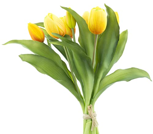 mucplants künstliche Tulpen Tulpenbündel mit 4 Tulpen und 3 Tulpenknospen real Touch (Gelb) von mucplants