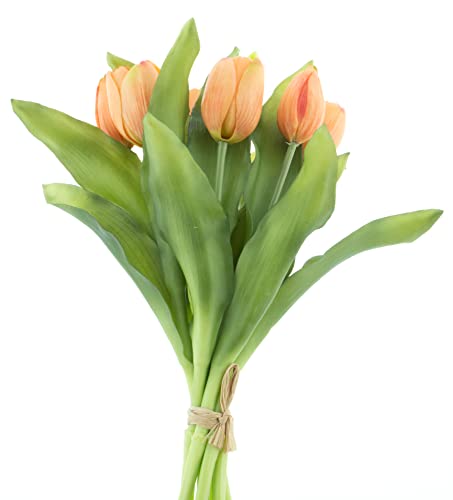 mucplants künstliche Tulpen Tulpenbündel mit 4 Tulpen und 3 Tulpenknospen real Touch (Pfirsich) von mucplants