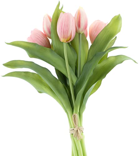 mucplants künstliche Tulpen Tulpenbündel mit 4 Tulpen und 3 Tulpenknospen real Touch (Rosa) von mucplants