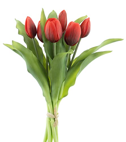 mucplants künstliche Tulpen Tulpenbündel mit 4 Tulpen und 3 Tulpenknospen real Touch (Rot) von mucplants