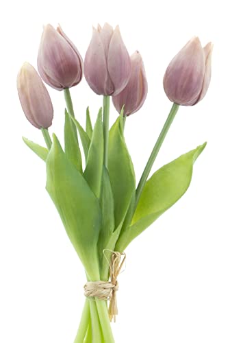 mucplants künstliche Tulpen ca. 26cm Tulpenbündel mit 3 Tulpen und 2 Tulpenknospen real Touch (Lila) von mucplants