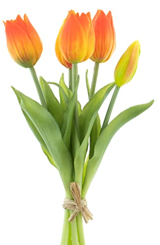 mucplants künstliche Tulpen ca. 26cm Tulpenbündel mit 3 Tulpen und 2 Tulpenknospen real Touch (Orange-rot) von mucplants