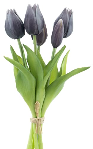 mucplants künstliche Tulpen ca. 26cm Tulpenbündel mit 3 Tulpen und 2 Tulpenknospen real Touch (Schwarz) von mucplants