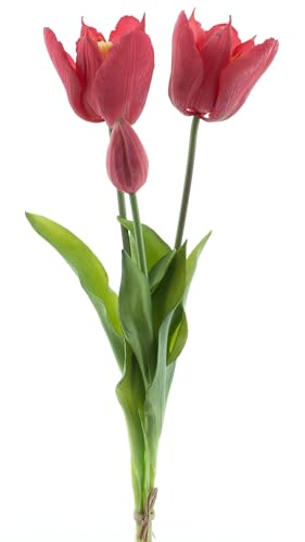 mucplants künstliche offene Tulpen 48cm Open Tulpenbündel mit 2 Tulpen und 1 Tulpenknospe real Touch (Beauty) von mucplants