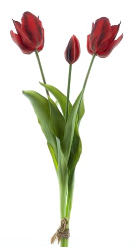 mucplants künstliche offene Tulpen 48cm Open Tulpenbündel mit 2 Tulpen und 1 Tulpenknospe real Touch (Rot) von mucplants