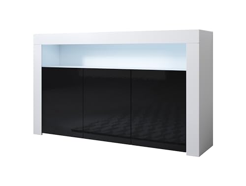 MB Muebles Bonitos | Modernes Sideboard | Breite 155 x Höhe 91,5 x Tiefe 37 cm | Glänzendes Melamin | Weiß und Schwarz | Wohnzimmer TV-Lowboard | Modell Aker von MB Muebles Bonitos