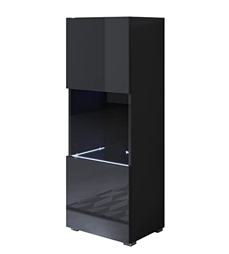 MB Muebles Bonitos | Vitrinenschrank Luke V3 | Breite 40 x Höhe 128 x Tiefe 29 cm | Glänzendes Melamin | Mit Standardfüße | Schwarz von MB Muebles Bonitos