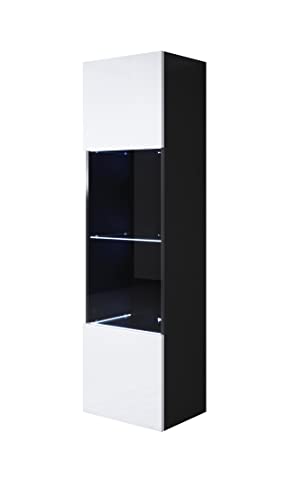 MB Muebles Bonitos | Vitrinenschrank Luke V6 | Breite 40 x Höhe 165 x Tiefe 29 cm | Glänzendes Melamin | Schwarz und Weiß von MB Muebles Bonitos