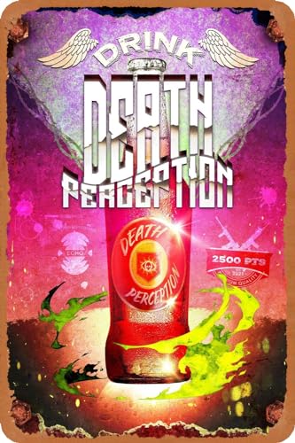 Death Perception Perk-a-Cola Metall-Blechschilder, 20,3 x 30,5 cm, Dekoration, lustig, schick, Kunst, Wanddekoration, Zuhause, Hof, Schilder, Bar, Hotel, Café, Pub, drinnen und draußen, Restaurant von muecddoa