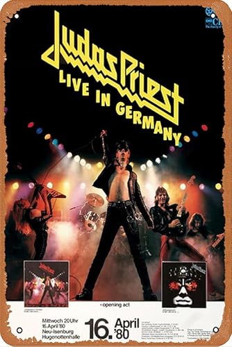 Judas Priest – British Steel, Neu-Isenburg 1980 – Konzertplakat Poster Blechschild Retro Wanddekoration für Zuhause Cafés Büro Geschäft Pubs Club Schild Geschenk 30,5 x 20,3 cm von muecddoa
