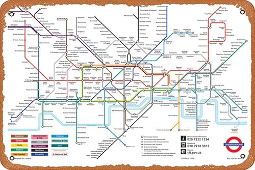 Londoner U-Bahn-Karte – Poster, Retro-Metallschild, Vintage-Blechschild für Bar, Männerhöhle, Café, Büro, Zuhause, Wanddekoration, Geschenk, 30,5 x 20,3 cm von muecddoa