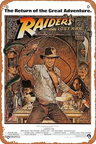 Vintage Original Filmposter für Indiana Jones Raiders Of The Lost Ark Adventure Blechschilder Wanddekoration Metallschild Ihr Zimmer Bar Cafe Club Dekoration Einzigartige Kunst 30,5 x 20,3 cm von muecddoa