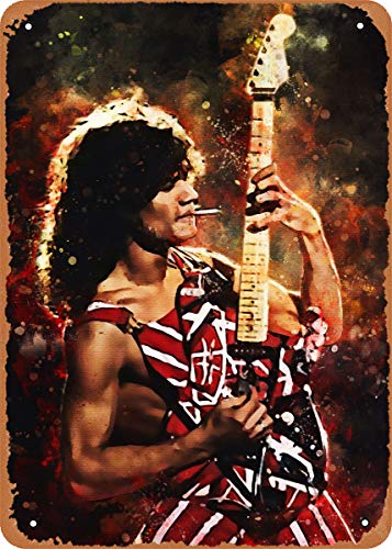 muecddoa Poster Musik Eddie Van Halen Plakette Poster Vintage Metall Blechschild Retro Man Cave Wandkunst Dekor Geschenk Frauen Männer 20,3 x 30,5 cm Metall Blechschild von muecddoa