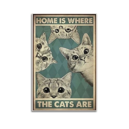 muegrbgs Poster "Home Is Where The Cats Are ", Wandkunst, Vintage-Poster, dekoratives Gemälde für Wohnzimmer, Schlafzimmer, elegantes ästhetisches Poster, 40 x 60 cm, ungerahmter Stil muegrbgs Poster "Home Is Where The Cats Are ", Wandkunst, Vintage-Poster, dekoratives Gemälde für Wohnzimmer, Schlafzimmer, elegantes ästhetisches Poster, 40 x 60 cm, ungerahmter Stil von muegrbgs