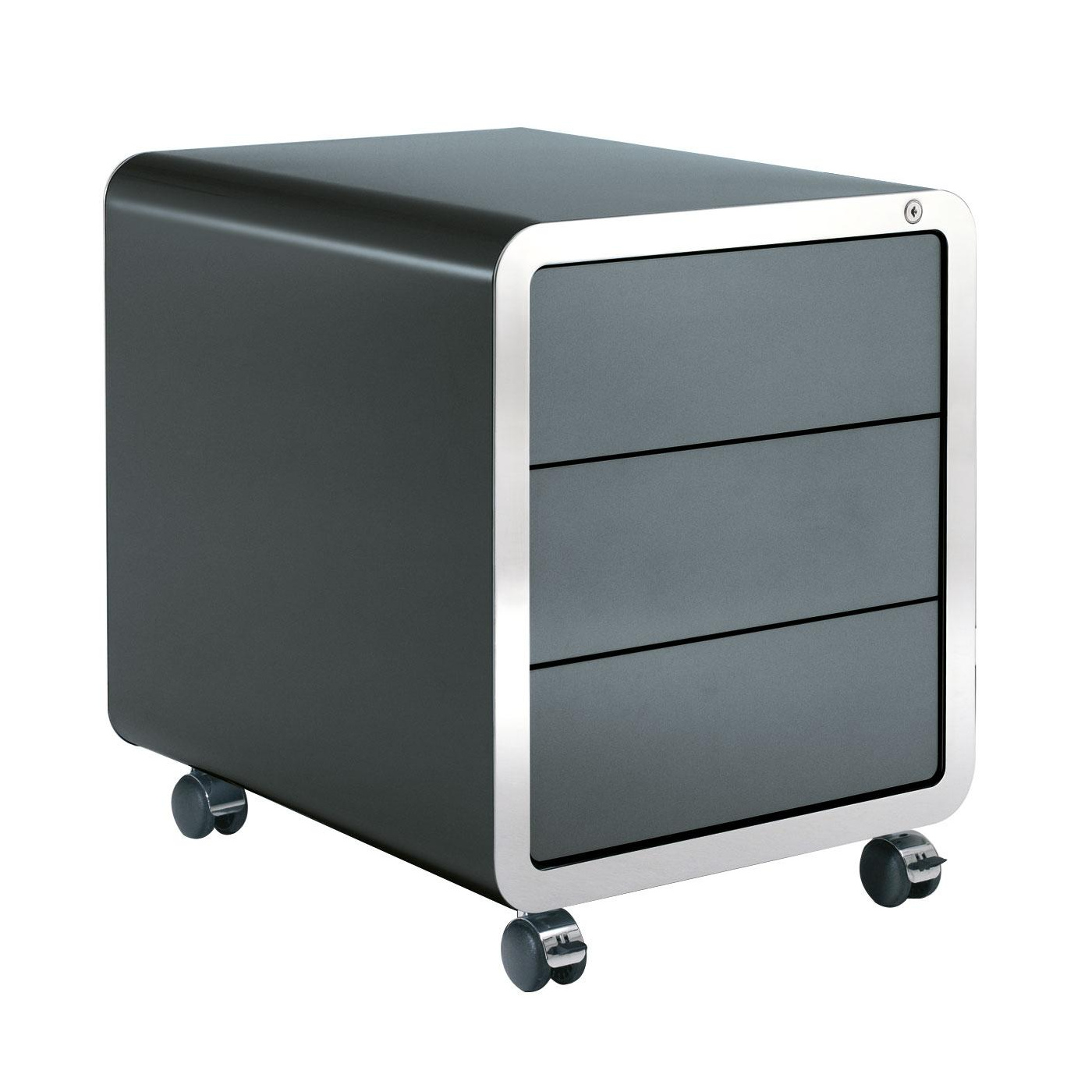 müller möbelfabrikation - Highline R20 Rollcontainer - basaltgrau RAL7012/seidenmatt/Kante Edelstahl poliert/BxHxT 46x56,5x54cm von müller möbelfabrikation