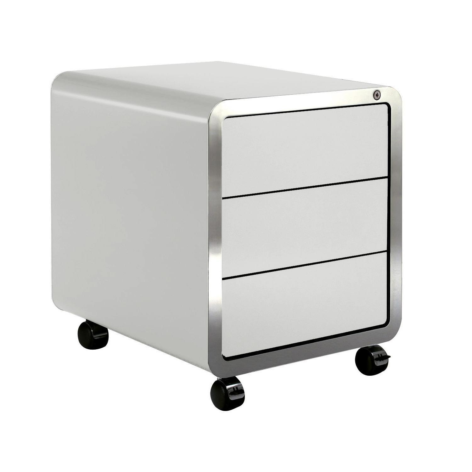 müller möbelfabrikation - Highline R20 Rollcontainer - signalweiß RAL9003/seidenmatt/Kante Edelstahl poliert/BxHxT 46x56,5x54cm von müller möbelfabrikation