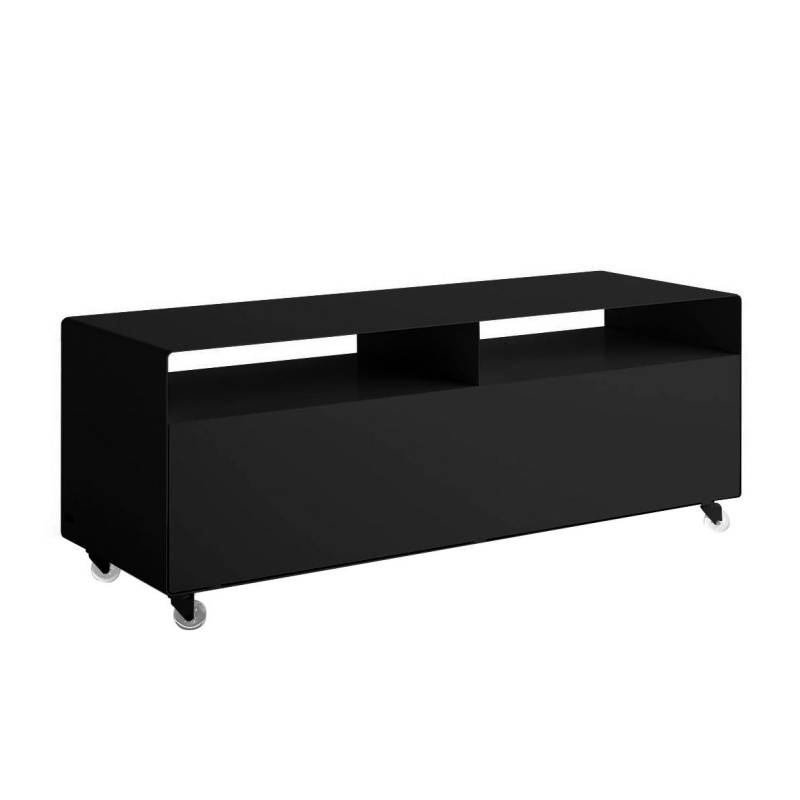 müller möbelfabrikation - Mobile Line R 109N Sideboard mit Klapptür - tiefschwarz RAL 9005/seidenmatt lackiert/mit Transparentrollen/BxHxT 119,5x45x40 von müller möbelfabrikation