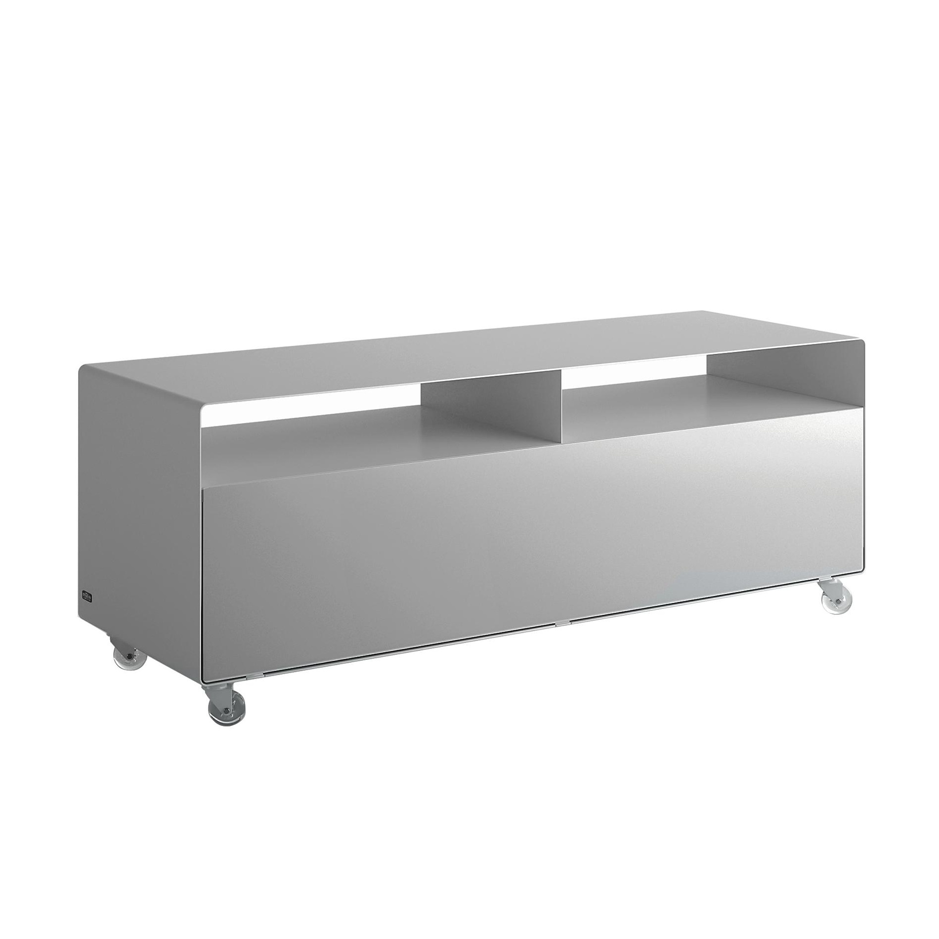 müller möbelfabrikation - Mobile Line R 109N Sideboard mit Klapptür - weißaluminium RAL9006/seidenmatt lackiert/mit Transparentrollen/BxHxT 119,5x45x4 von müller möbelfabrikation