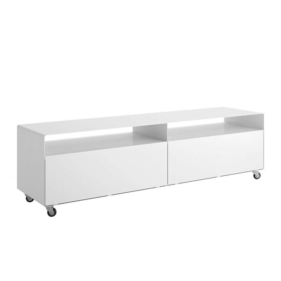 müller möbelfabrikation - R 110 TV/Hi-Fi Sideboard 159,5x40x45cm - signalweiß RAL 9003/seidenmatt lackiert/2x Fach offen/2x Fach + Klapptür Push-to-Op von müller möbelfabrikation