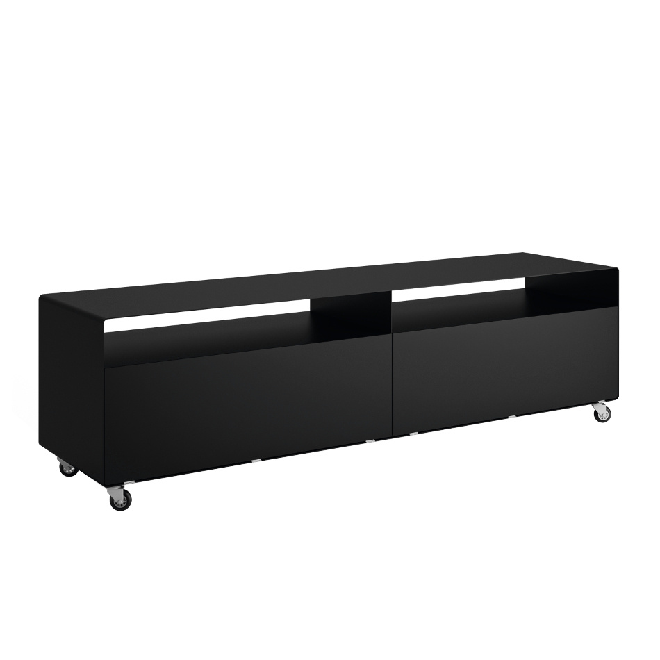 müller möbelfabrikation - R 110 TV/Hi-Fi Sideboard 159,5x40x45cm - tiefschwarz RAL 9005/seidenmatt lackiert/2x Fach offen/2x Fach + Klapptür Push-to-O von müller möbelfabrikation