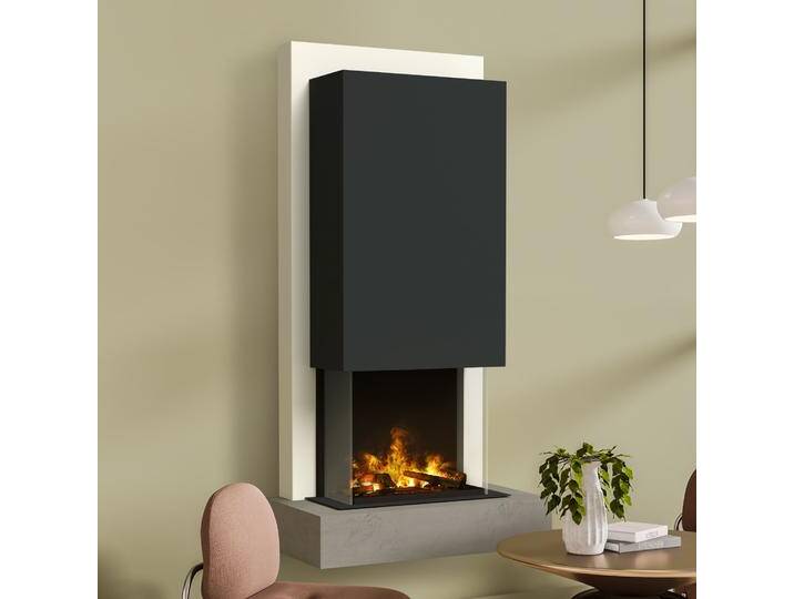 muenkel design Arco [Elektrokamin Opti-myst]: Concrete (Betonoptik) - Haube schwarz-grau - Mit Heizung von muenkel-design
